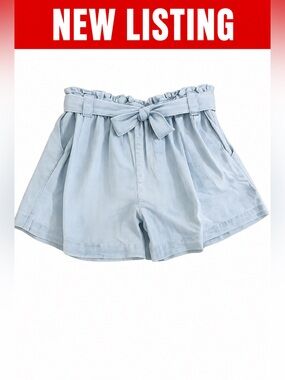 PARADIS Chambray Paperbag Waist Tie Shorts Lyocell XL Blue